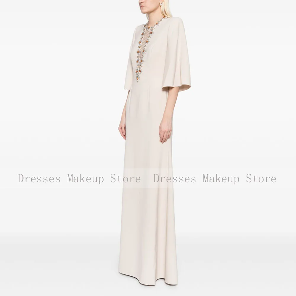 Elegantes Hochzeitsgastkleid, Champagner-Kristall, O-Ausschnitt, Meerjungfrau, formelle Partykleider für Frauen, 2025, 3/4-Ärmel, Trompeten-Abendkleid