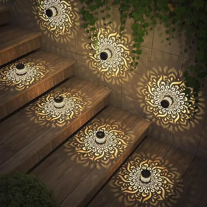 Outdoor LED Solar Fences and Wall Lights Metal Mandala Lights Solar Mandala Lights Solar Powered Outdoor Deck Step Wall Lights
