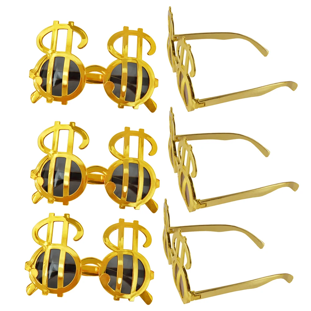 

6pcs Dollar Sign Sunglasses Golden Party Glasses for Birthday Gathering Photo Props Reusable PP Material Costumes Accessories