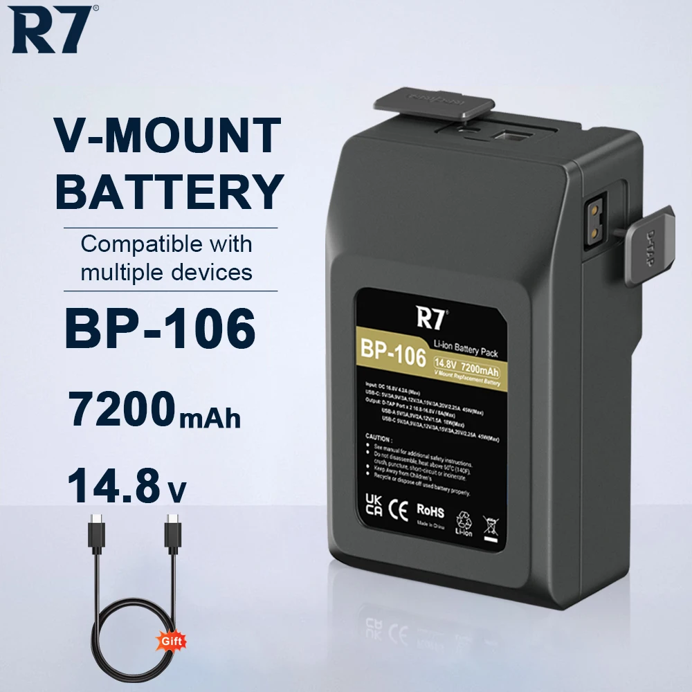 

V-Lock BP батарейки V Mount BP-106 14,8 V с портом быстрой зарядки Type-C для фотоаппаратов, смартфонов, видеокамер