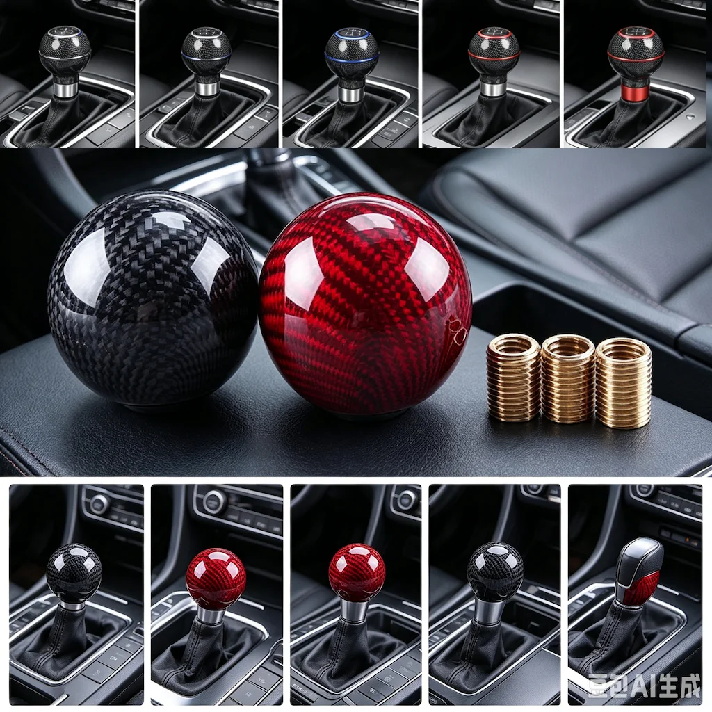 Universal Car Carbon Fiber Ball Stripe Gear Shift Knob AT MT Shifter Lever Automobile Accessories Fit For Honda Toyota Nissan