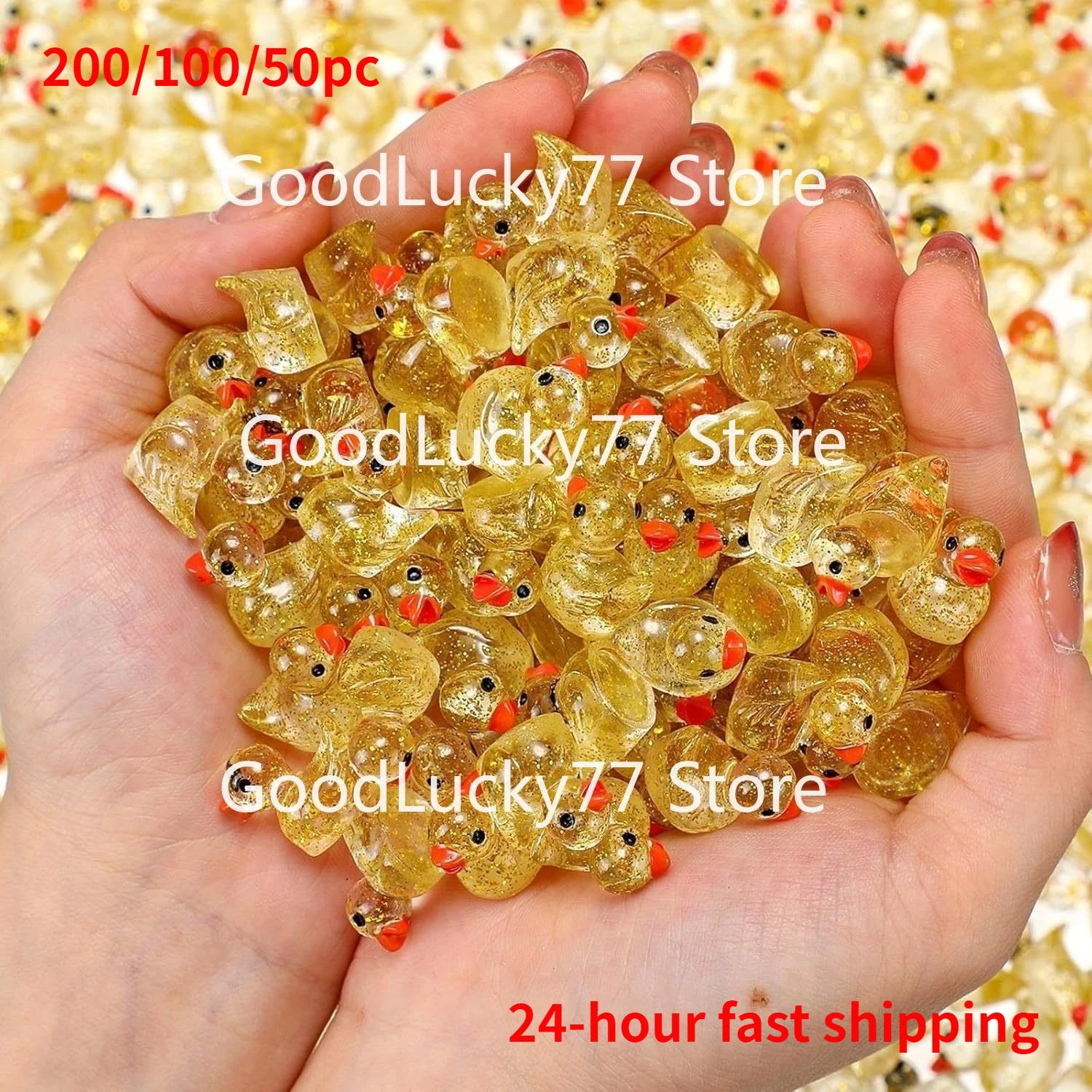200/100/50pc Glitter Mini Resin Yellow Ducks Bulk Mini Ducks Miniature Figures Tiny Resin Animals for DIY Garden Dollhouse Decor