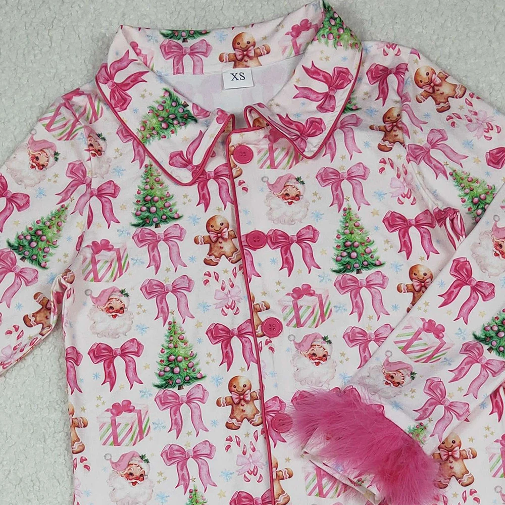 رائجة البيع عيد الميلاد الكبار النساء منامة مجموعة موضة أمي الفراء شجرة الزنجبيل كم طويل زر أسفل القمم السراويل ملابس خاصة الزي