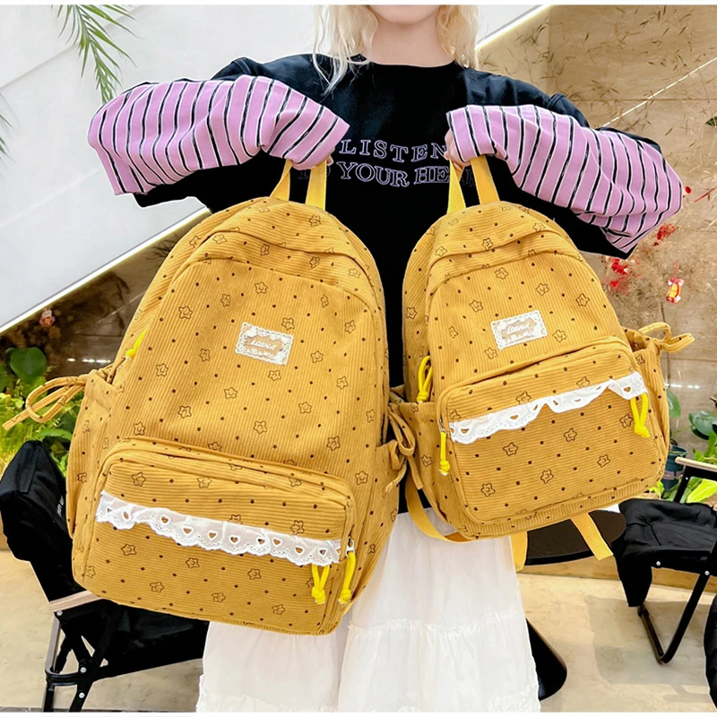 Cute Lace Ruffle Polka Dot Backpack For Girls Sweet Kawaii Large Capacity Student School Bag Casual Lightweight Travel Daypack