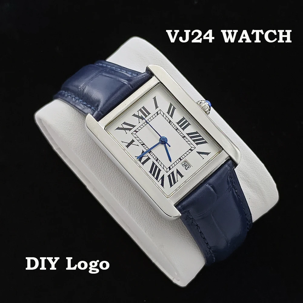 New VJ24 Watch Men's Customized Logo Square Roman Digital Stainless Steel Quartz Movement Watch