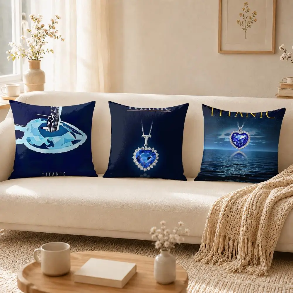 Ocean H-Heart Sapphire Cushion Cover Soft Short Plush Double-Sided Printing Home Decor Cozy Sofa Pillow Case Fine Gift