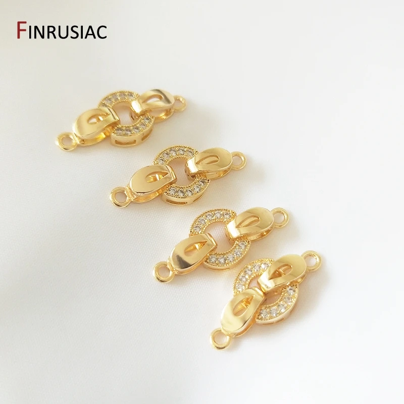 10*22MM 18K Gold Plated Copper Metal Inlaid Zircon Round Fastener Clasps DIY Pearl Jewelry Beading Connector For Jewelry Making