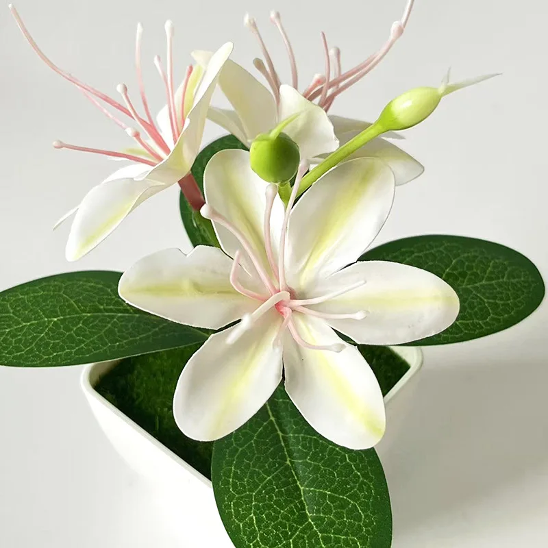 Premium Fade Resistant Faux Jasmine Potted Plant 4.9 inches Tall with Natural Texture Leaves for Year Round Indoor Decor