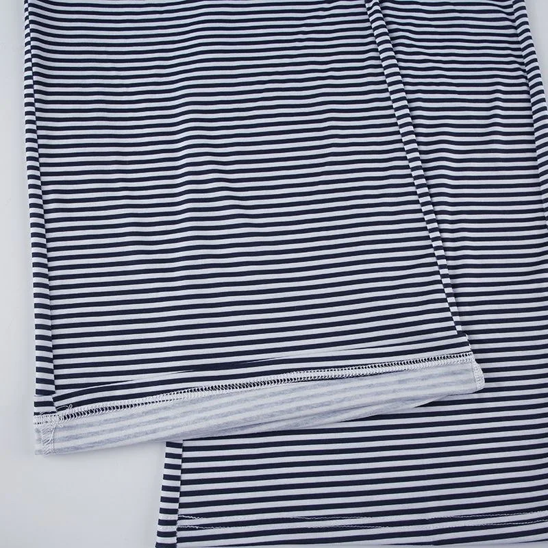 الرجعية موضة مخطط منخفضة الخصر سراويل تقليدية المرأة مرونة الخصر فضفاضة تناسب التخسيس حار فتاة بنطال ذو قصة أرجل واسعة أزرق أبيض EMO