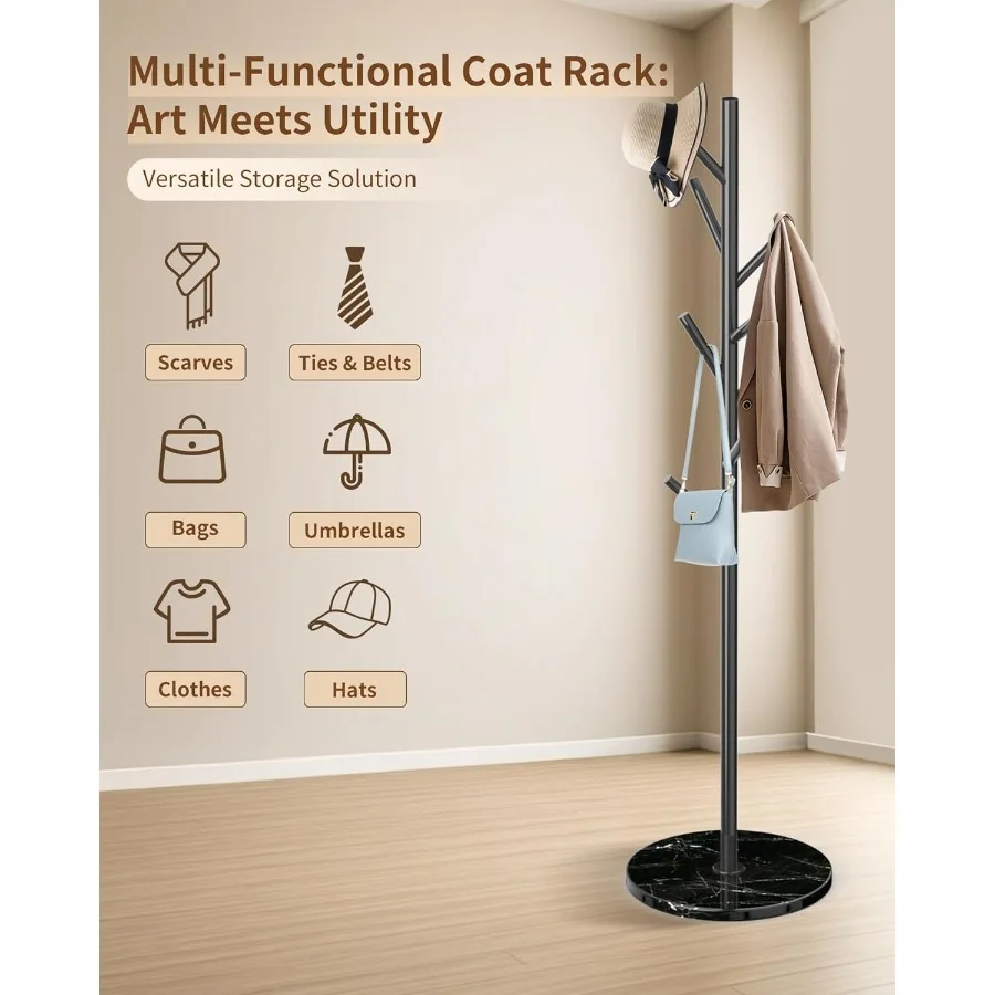 حامل معطف حديث بقاعدة من الرخام الطبيعي و8 خطافات لمدخل المكتب ومدخل السترة المعدنية القائمة بذاتها شجرة i #5