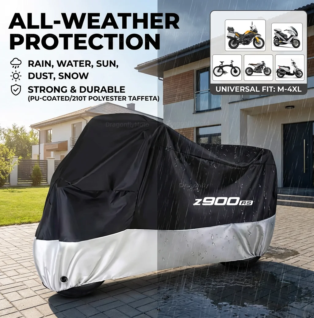 

For KAWASAKI Z900RS Z 900RS Z900 RS All Season Motorcycle Cover Silver Black Waterproof Dustproof UV Protection with Lock Holes