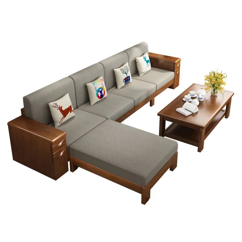 

Solid wood sofa combination, removable and washable, living room, fully equipped rubber wood, fully equipped furniture,
