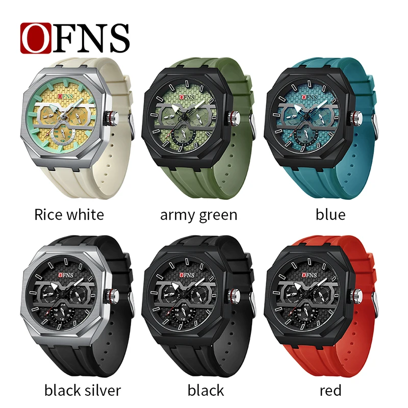 OFNS Luxury High Quality Men\'s Quartz Watch Fashion Needle Scale Three Eye Six Needle Waterproof Casual Business Men\'s Watches