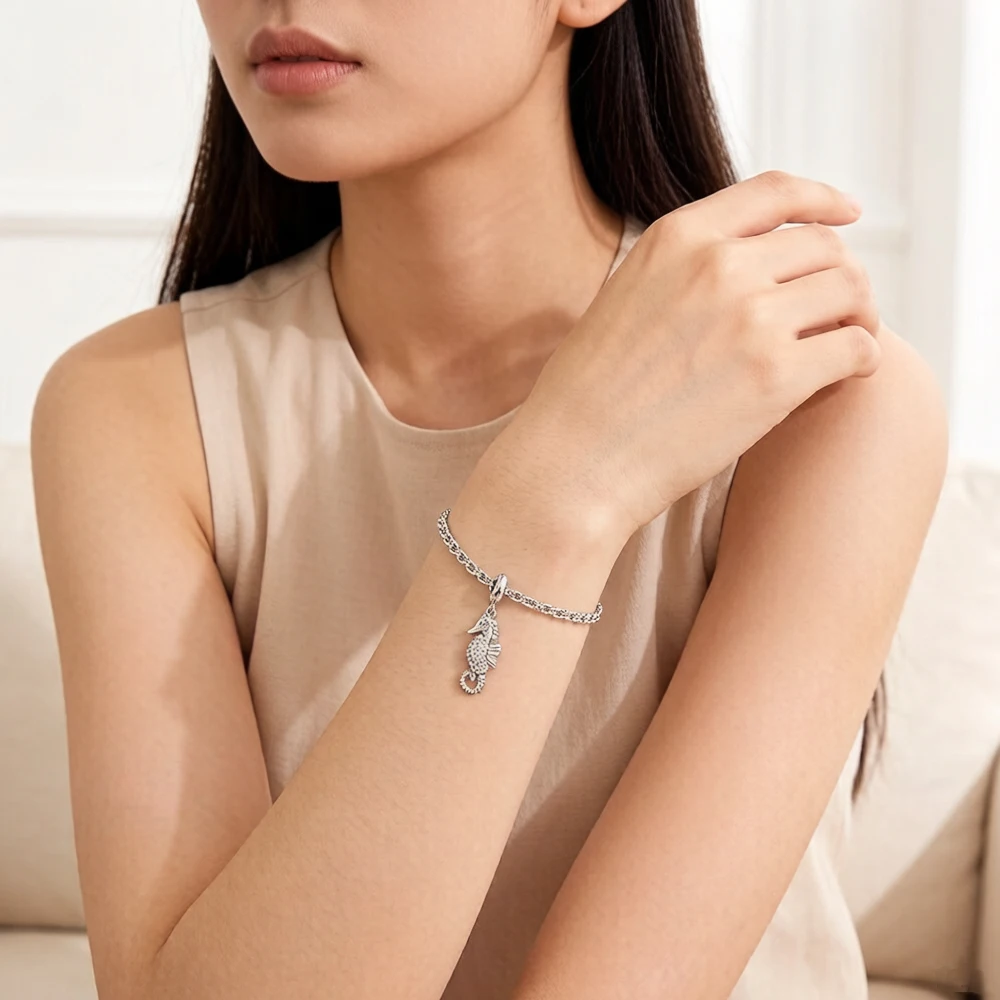 Oryginalny 925 Sterling Silver DIY wisiorek z amuletem konik morski Ocean koraliki prezent kobiety mężczyźni do sprzedaży hurtowej biżuterii — zdjęcie 3