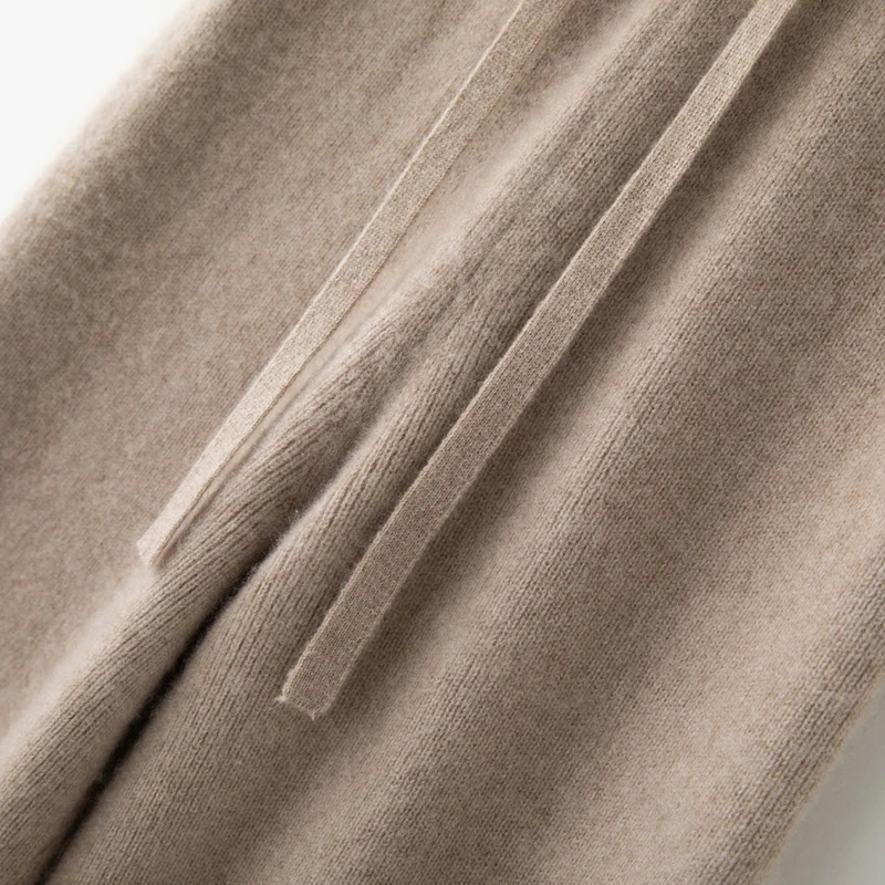 Pantalones rectos de Cachemira 100% para mujer, pantalones de cintura elástica de estilo Simple, pantalones con cordones suaves y cálidos de Cachemira para otoño e invierno