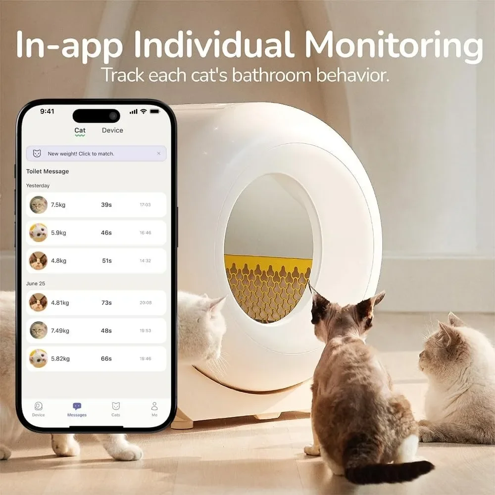 

Self Cleaning Litter Box with APP - Automatic for All Cats, Odor Control, Spacious Interior & Large Waste Compartment