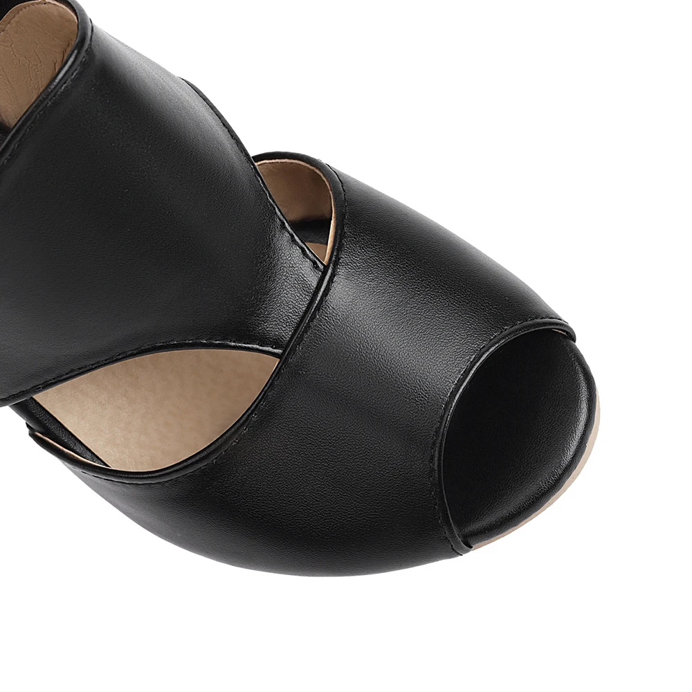 Summer Mature Brown Black Women Formal Sandals Slip on High Heels Office Lady Nude Shoes Plus Big Size 11 43 46 48 - view 5