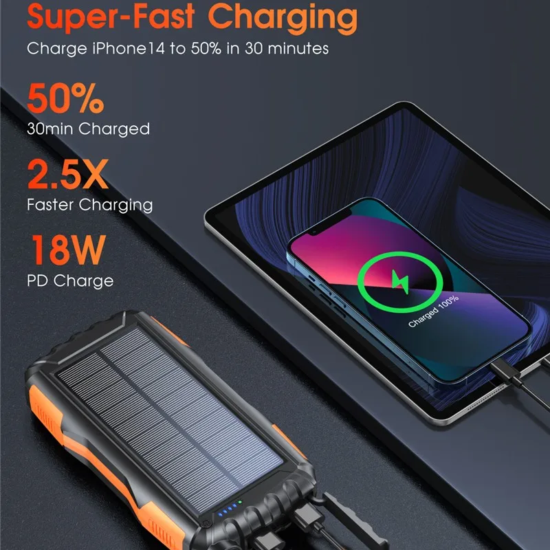 

Large Capacity Solar Power Bank 42800mAh Dual USB Fast Charging for iPhone 16 15 Samsung Xiaomi Portable Powerbank Spare Battery