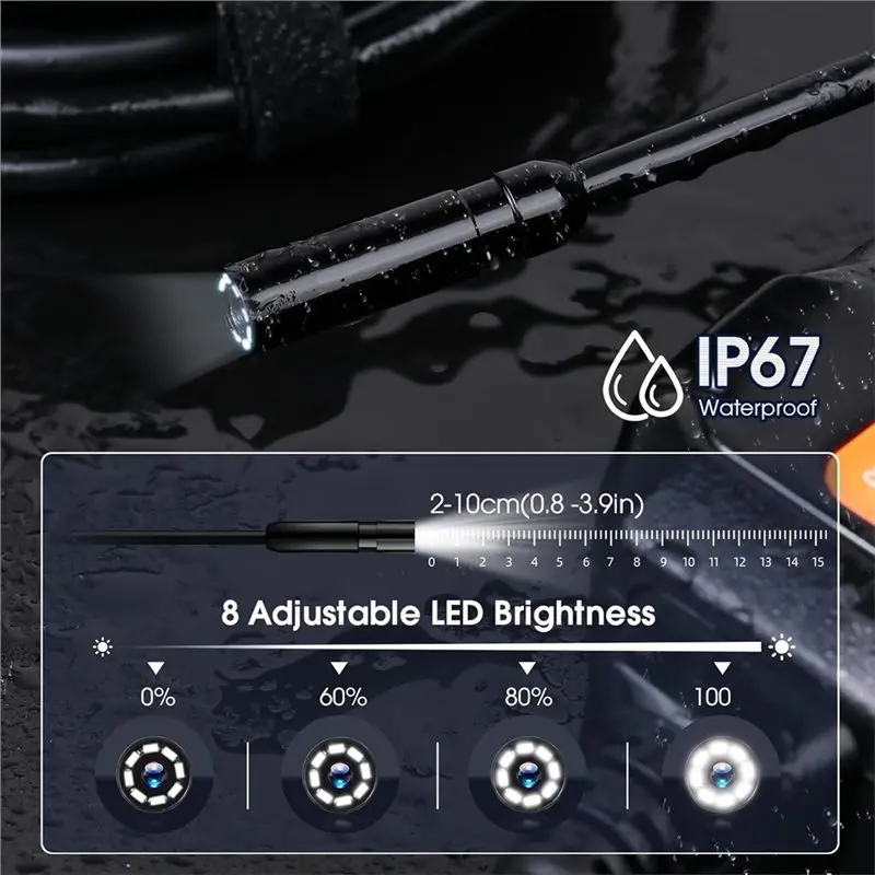 B04B-Boroscope Endoscopic 1080P Automotive Car Drain Piping Channel Inspection Endoscope Camera Industrial Accessories