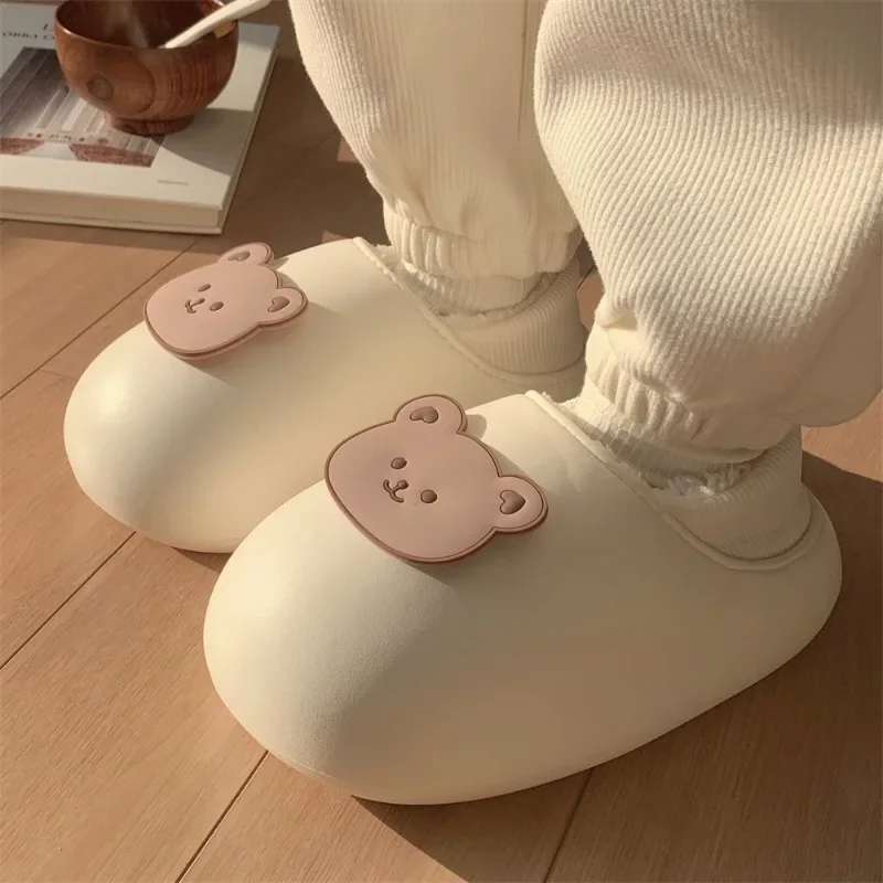 

Cartoon bear cotton slippers ladies bedroom home waterproof cute winter indoor warm padded head cotton shoes