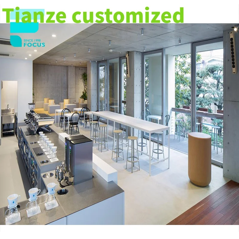 

{customized}coffee shop furniture design coffee bar counter with dining table and chair set