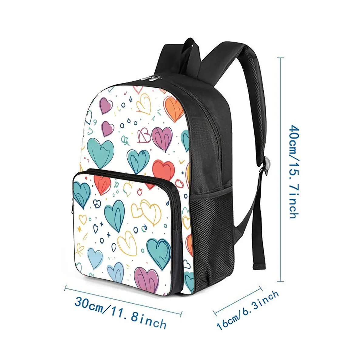 Heart Love Print Square Front Pocket Backpack Large Capacity for Boy/Girls Best Gift 2D  Cartoon Children's School Bag