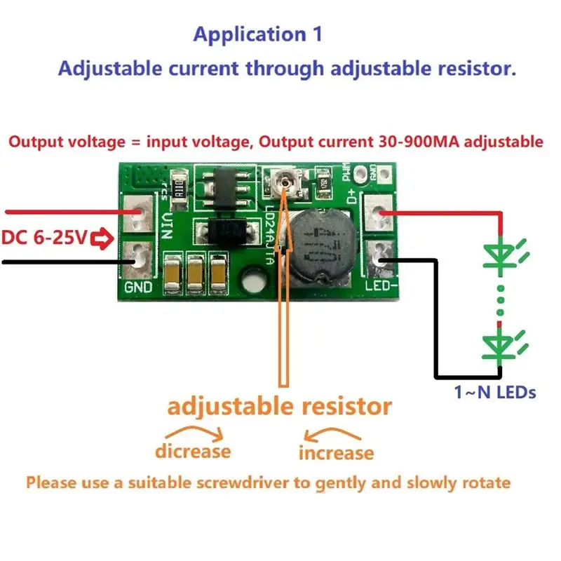 A46M-LD24AJTA 20W Adjustable LED Driver DC 9V 12V 18V 24V DC-DC Step-Down PWM Controller Constant Current Converter 1PCS