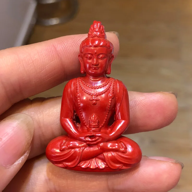 Red cinnabar Amitabha statue pharmacist  pendant, Shakyamuni Buddha's three treasures, Buddha's ancestor pendant, sitting Buddha