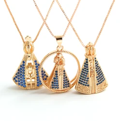 MHS.SUN Original Double Sided Virgen De Guadalupe Pendant Necklace Lujan Virgin Religious CZ Jewelry For Men Women Mardi Gras