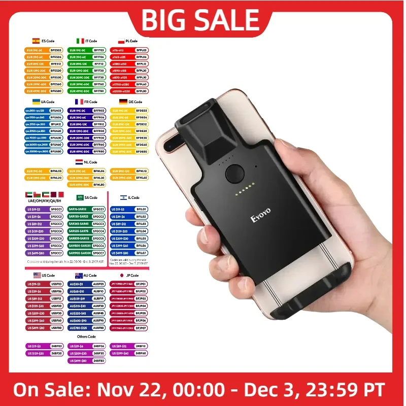 Eyoyo Phone Barcode Scanner USB Bluetooth1D 2D PDF417 Data Matrix Code Maxicode Screen Scanning Android iOS System Computer