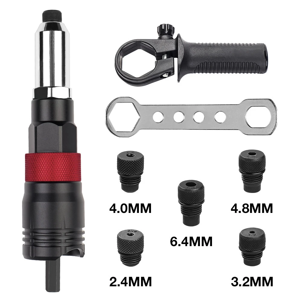 Thuis Draadloze Klinknagel Machine Set 2.4Mm/3.2Mm/4.0Mm/4.8Mm/6.4Mm Elektrische Klinknagel Moer Tool Adapter Invoegen Moer Klinknagel Pistool Adapter