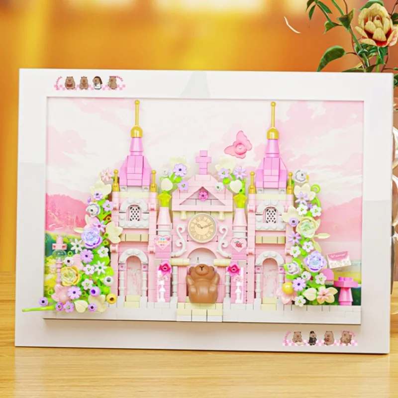 

Capybara Building Block Magnetic Attraction Photo Frame Assembled Toy Flower Shop Wedding Shop Church Model Home Decoration Gift