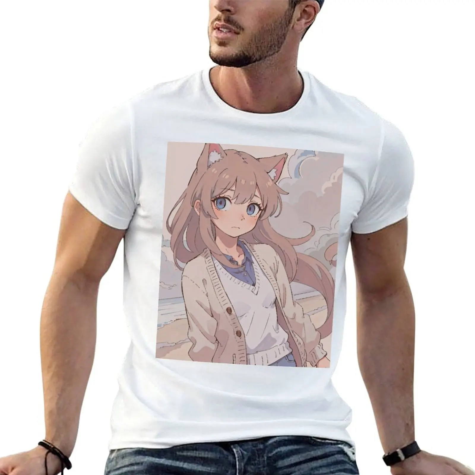 Soft Pastel Girl in Captivating Anime Style T-Shirt Moisture Control Sports Tee