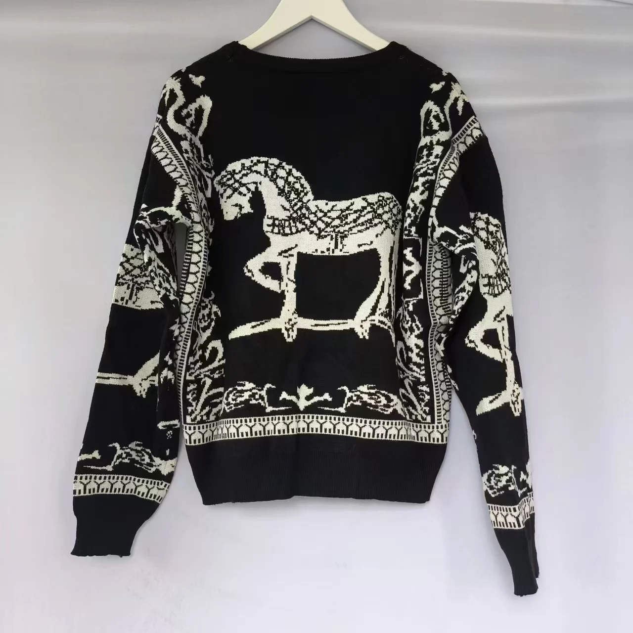 Autumn Winter Rhinestone Horse Pictures Y2K French Style Women\'s Sandros Knitted Sweater Pullover High-end Designer Womenswear