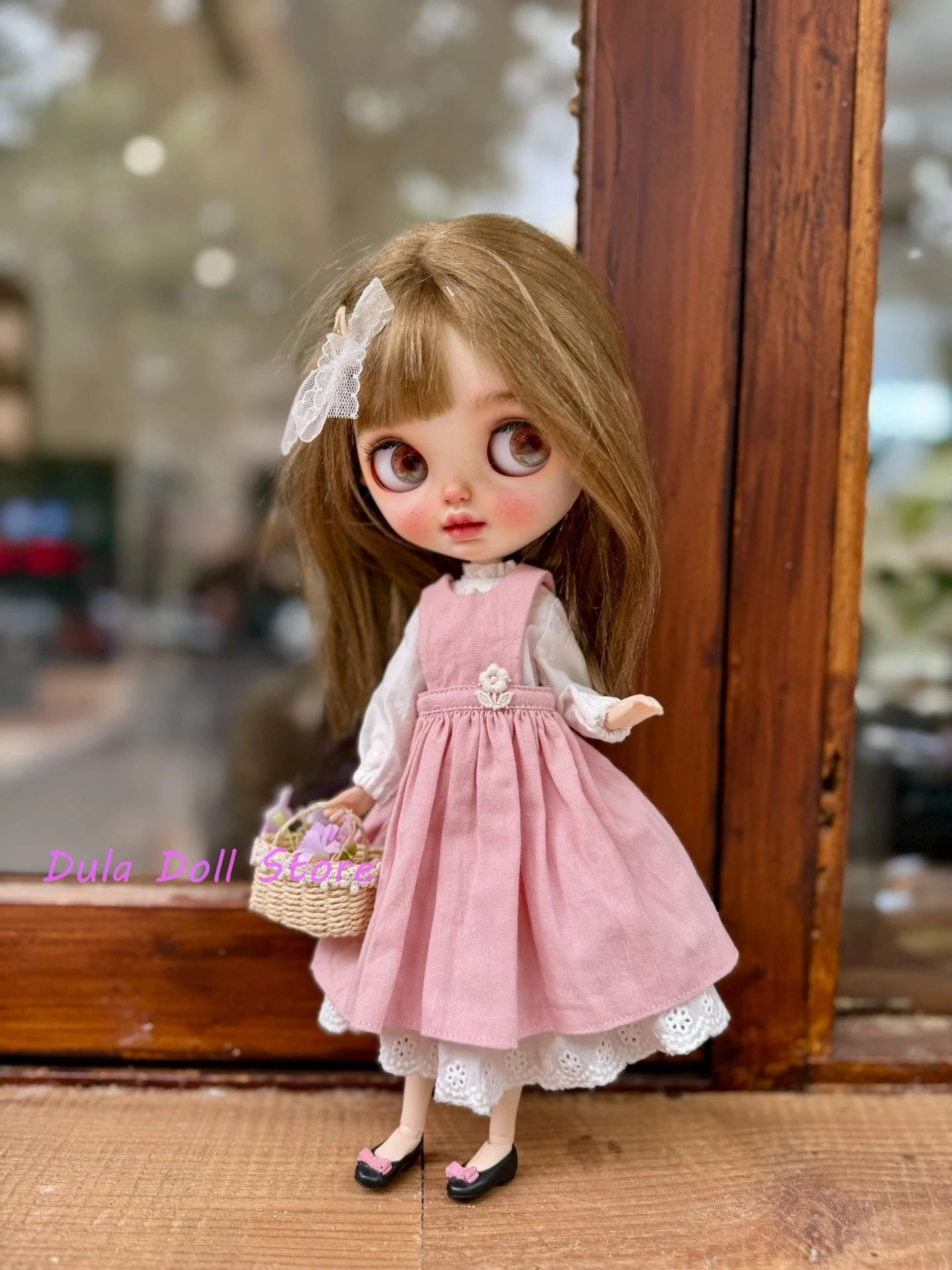 Dula Doll Clothes Dress Retro white shirt, pink strap skirt Blythe Qbaby ob24 ob22 Azone Licca ICY JerryB Bjd Doll