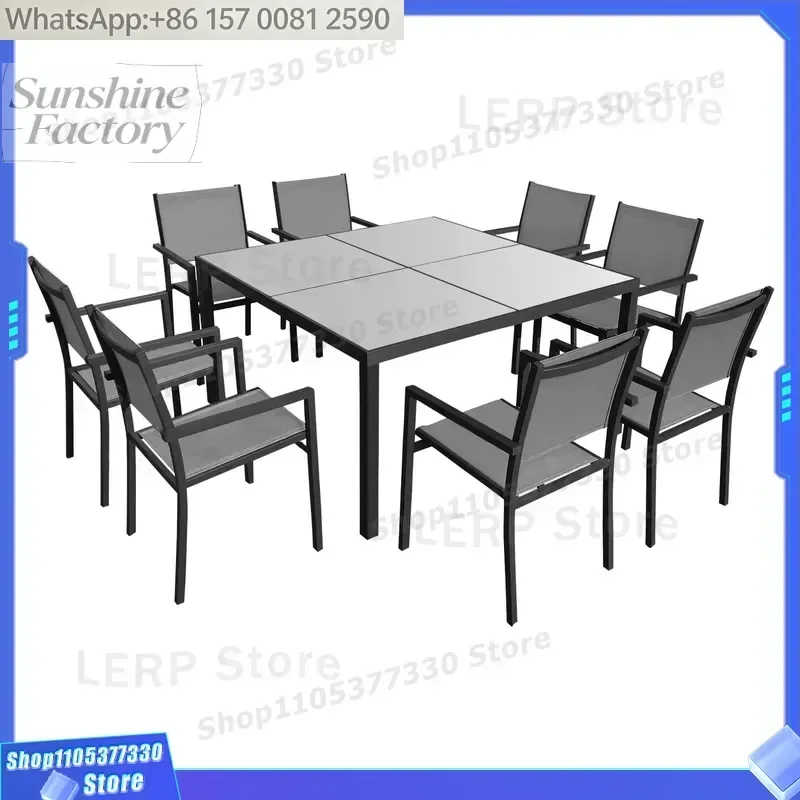 AJUNION 8 Seat Back Yard Furniture Aluminum Frame Garden Dining Sets UV Resistant Outdoor Table and Chair Set