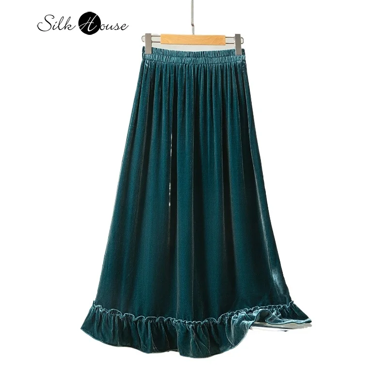 

Весенне-осенняя модная элегантная бирюзово-зеленая юбка с грибовидным дизайном юбки с эластичной резинкой на талии, бархатная
