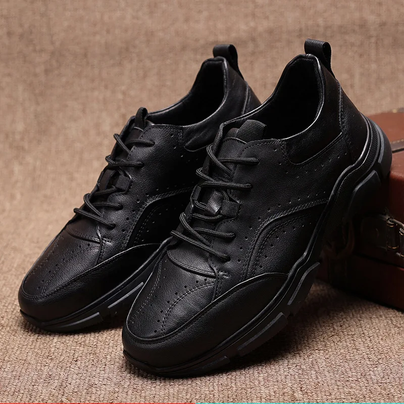 a058 New Cow Genuine Leather Fashion Men\'s Sneakers Male Casual Leather Sport Shoes Leisure Man Footwear Soft Sole Men Shoes