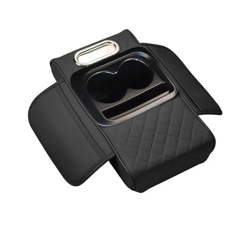 Car Armrest Box Height Extension Pad, PU Leather, Thickened Memory Foam, with Cup Holder and Tissue Box, Universal Elbow Support
