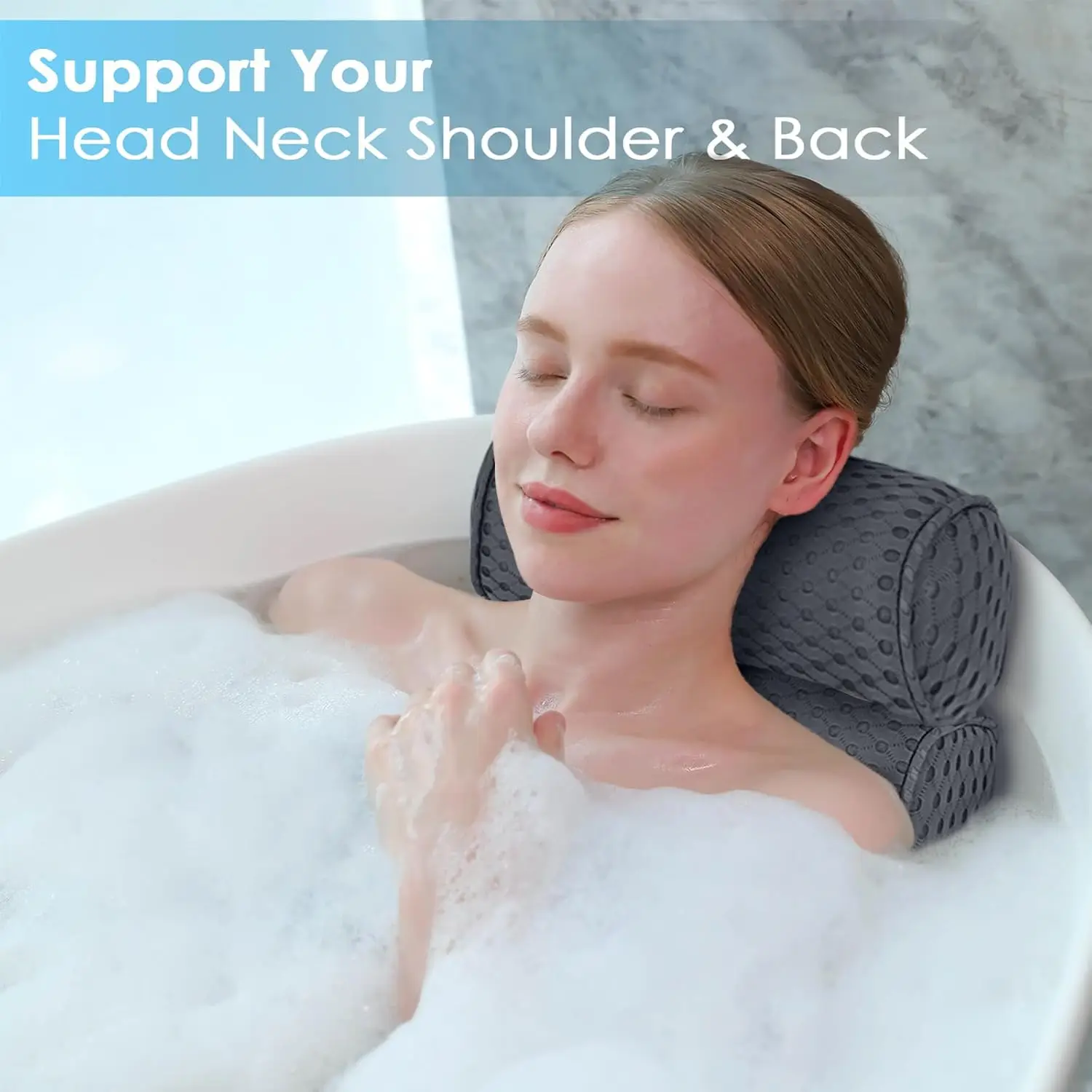 Luxury Bathtub Headrest with Head,Neck & Back Support Soft Bath Pillow with Multiple Non-Slip Suction Cups Relaxing Bath Cushion