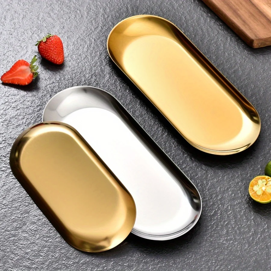 Stainless Steel Gold Dining Plate Dessert Plate Nut Fruit Cake Tray Snack Kitchen Plate Western Steak Kitchen Plate Dish