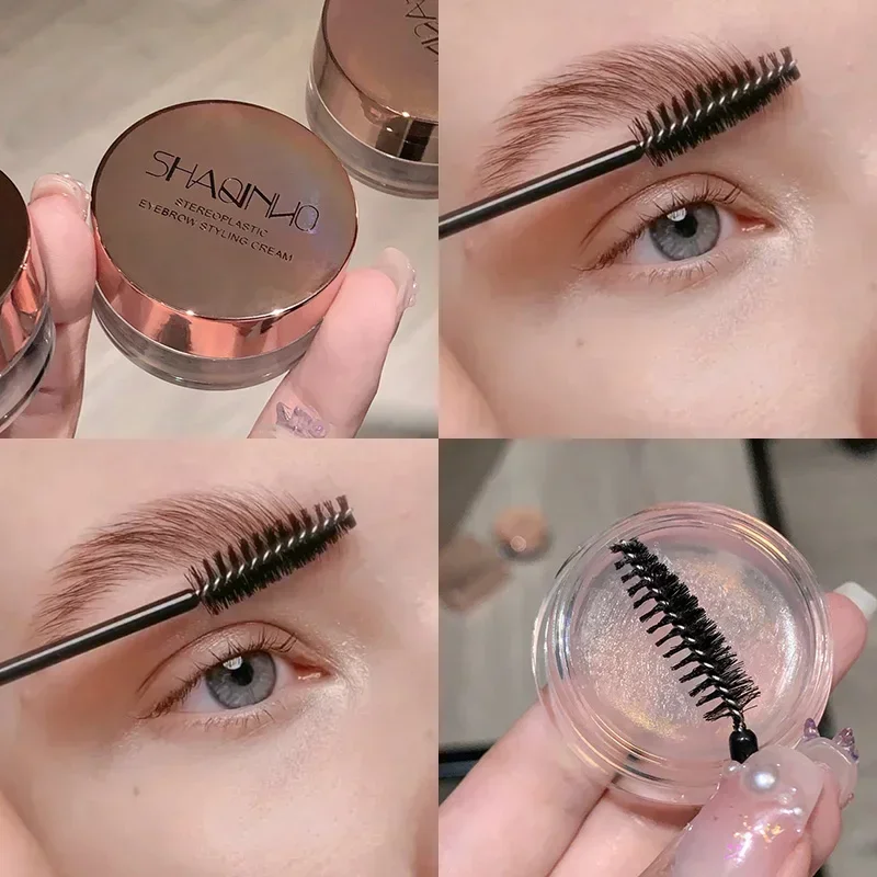 Crema de jabón para cejas estereoplásica transparente con cepillo, Gel para cejas, cera, estilismo para cejas salvajes masculinas y femeninas, juego de herramientas con forma