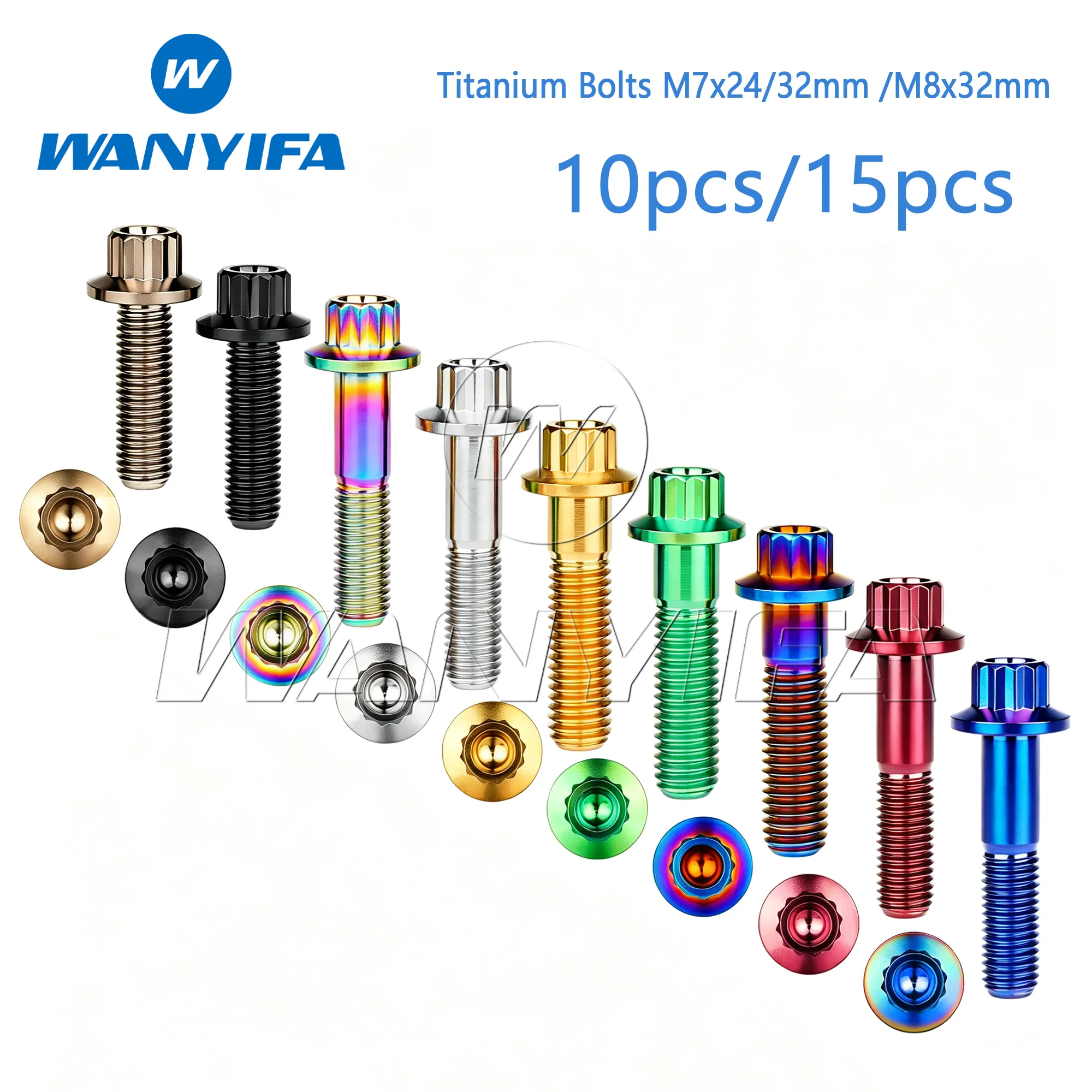 Wanyifa  Titanium Bolts M7x24/32mm /M8x32mm 12 Points  Screws for Automotive Wheel Conversion Parts 10/15pcs