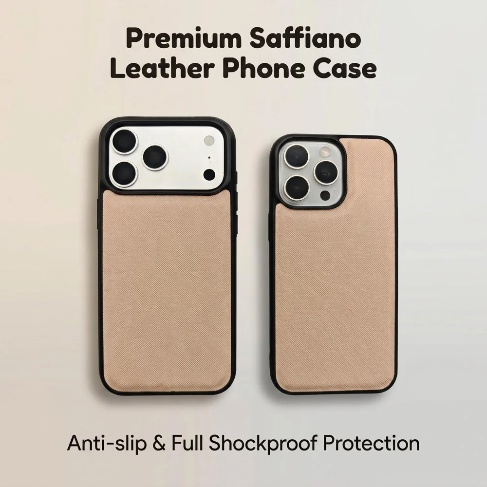 Single Initial Custom Gold Hot Stamping Embossed Case for iPhone 14 15 16 17 18  Pro Max Premium Saffiano PU Leather Phone Cover - view 2