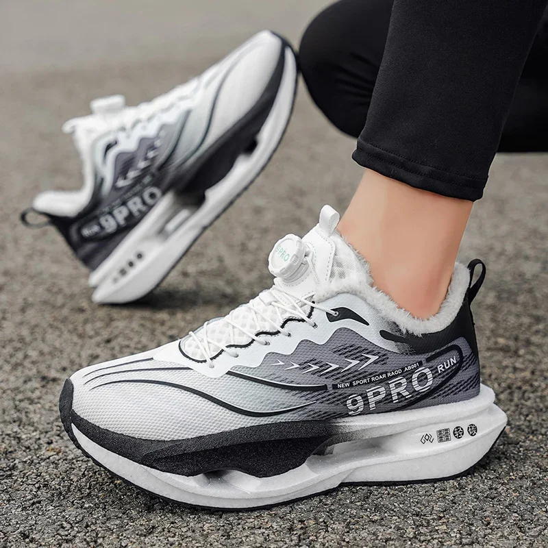 

High-quality, genuine soft-soled sports carbon plate and cotton running shoes with rotary buttons for autumn and winter 2025