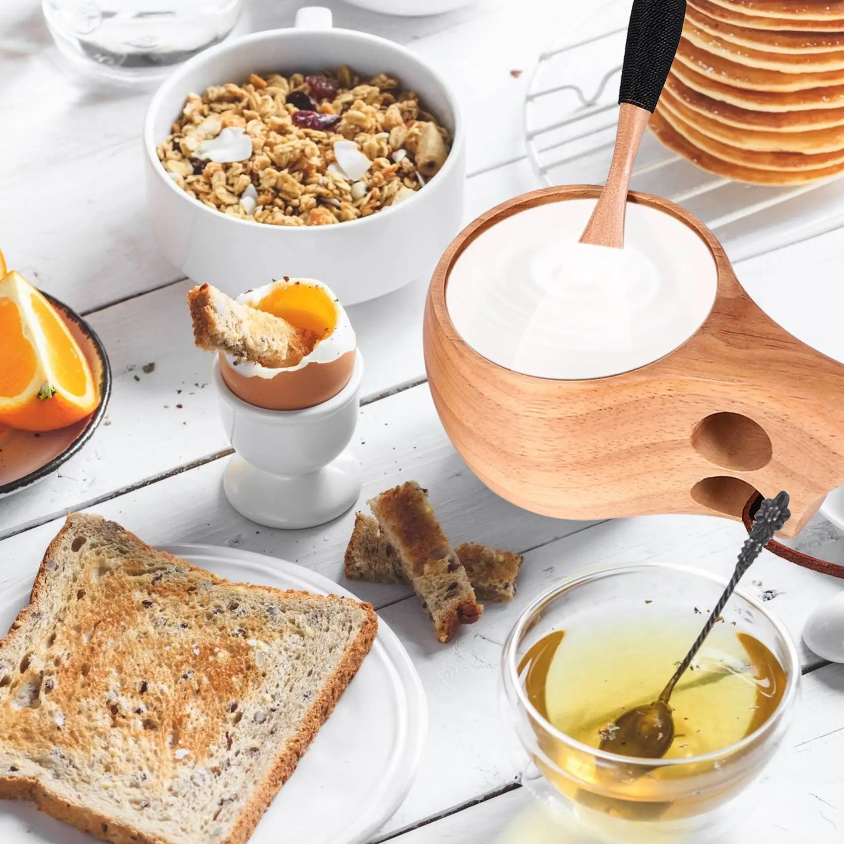 2er Pack nordischen Stil Holz becher Kuksa Tasse tragbare Outdoor-Camping Trinkbecher Holz Kaffeetasse mit Holz löffel