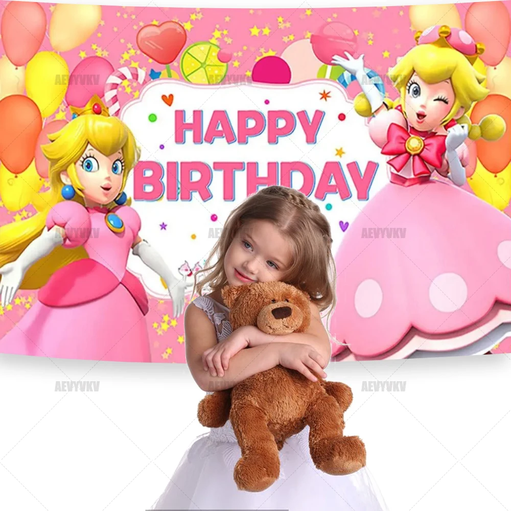 Różowe Tło na Urodziny z Tortem Koronowanym Koroną, Motyw Gra Wideo Toad Blooper Star, Personalizowana Fotobudka, Dekoracja na Baby Shower dla Dzieci — zdjęcie produktu 3