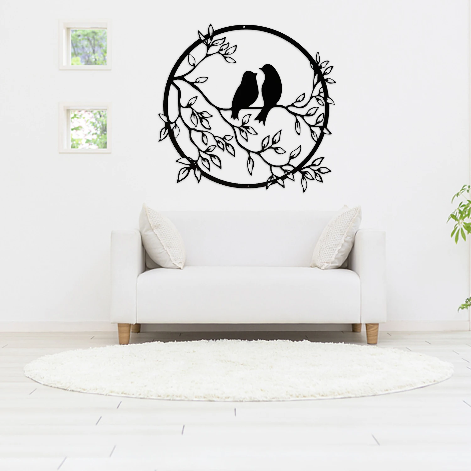 Black Metal Wall Art Birds on Branch Silhouette Wall Sculpture Hanging Sign Decor for Office Home Garden Bedroom Living Room