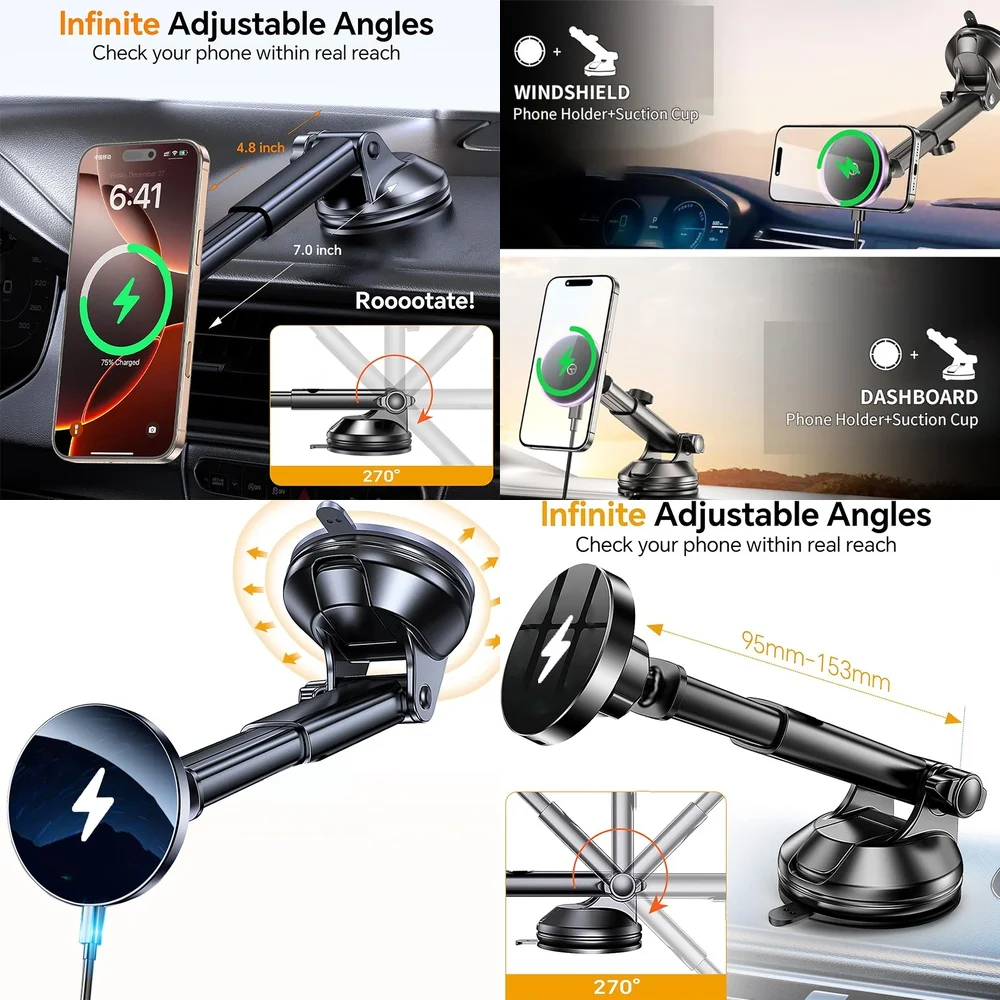 New Consumer Electronics Trend 2026 Magnetic Wireless Car Charger Fast Charging Windshield Car Phone Holder Trending Product