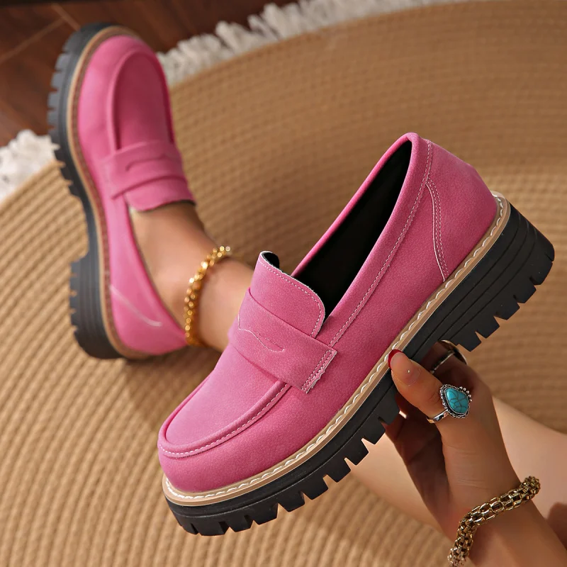 

Spring and Autumn Loafers plus Size Casual Matte British Style Women's Shoes Chunky Heel Platform 43 Code